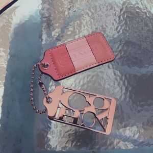 COACH 70th Anniv Very Rare Silver Nickel Cutout & Leather Tag Charm Key Chain